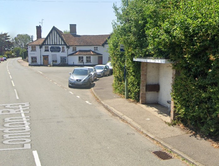 Bus Shelter on London Road across the road from White Horse Inn Pub